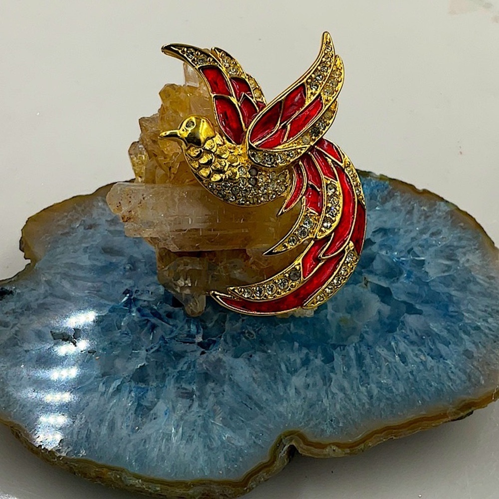 Vtg.SignedGiorgio,Stunning Bird Of Paradise GoldBroochPin W/Red CloisonnéEnamel - Picture 5 of 7
